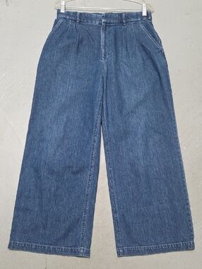 Gap 365 High Rise Wide Leg Denim Blue Jeans Sz 8 100% Cotton Zipper